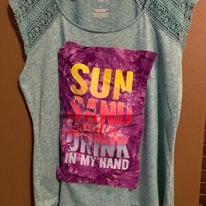 Hand designed summer themed sleeveless women’s shirt size large